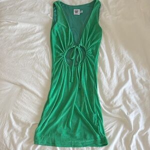 Green Mini Dress with Cut Out in Front